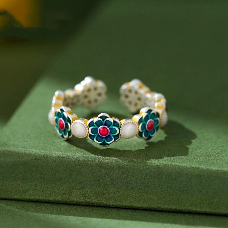 Yinxi 2026 Enamel Flourishing Flowers Women's Open Ring - Niche Design Gift