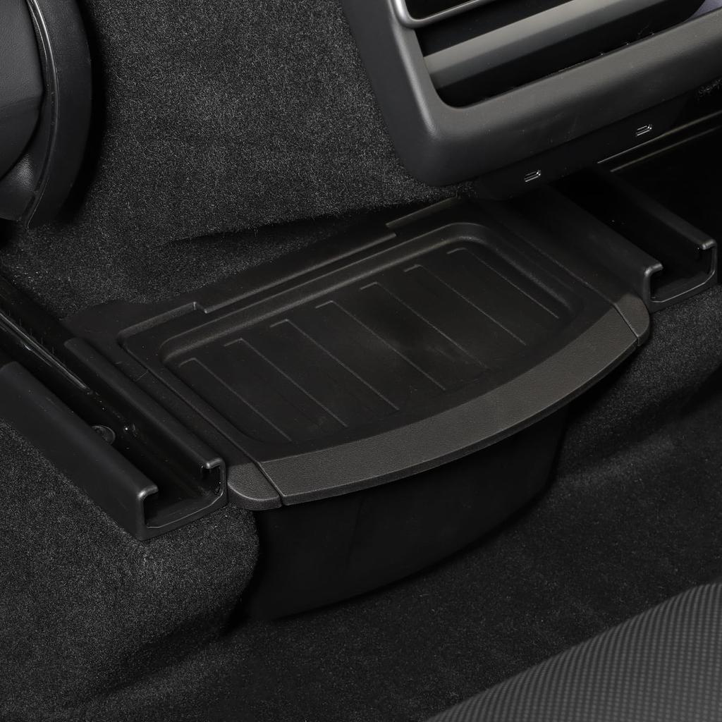 L LIQI Rear Center Console Trash Can for Tesla Model Y ABS Slim Box with Adhesive Black Mini Vent Cleaning Brush (Juniper) 2025-2026 Models, Plastic,