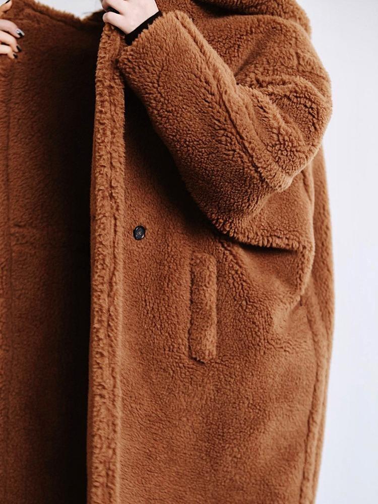 New Women's Winter Faux Fur Coat Long Lapel Hooded Plush Teddy Jacket Female Fluffy Thick Warm Plus Size Overcoat Outerwears