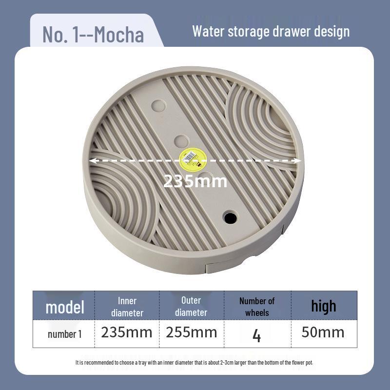 Round Movable Flower Pot Tray with Hidden Wheels and Breathable Bottom for Silent Plant Care
