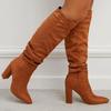 Damen Beflockte Hohe Stiefel mit Dickem Absatz Damen Spitz zulaufend Knielang Lange Stiefel Damen Büro Nachtclub Gerade Stiefel Botas De Mujer