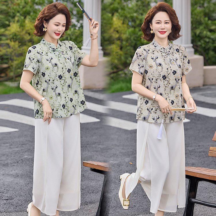 Stylish Summer Casual Sports Suit for Middle-aged Women - Short Sleeve T-shirt Two-piece Set 4XL