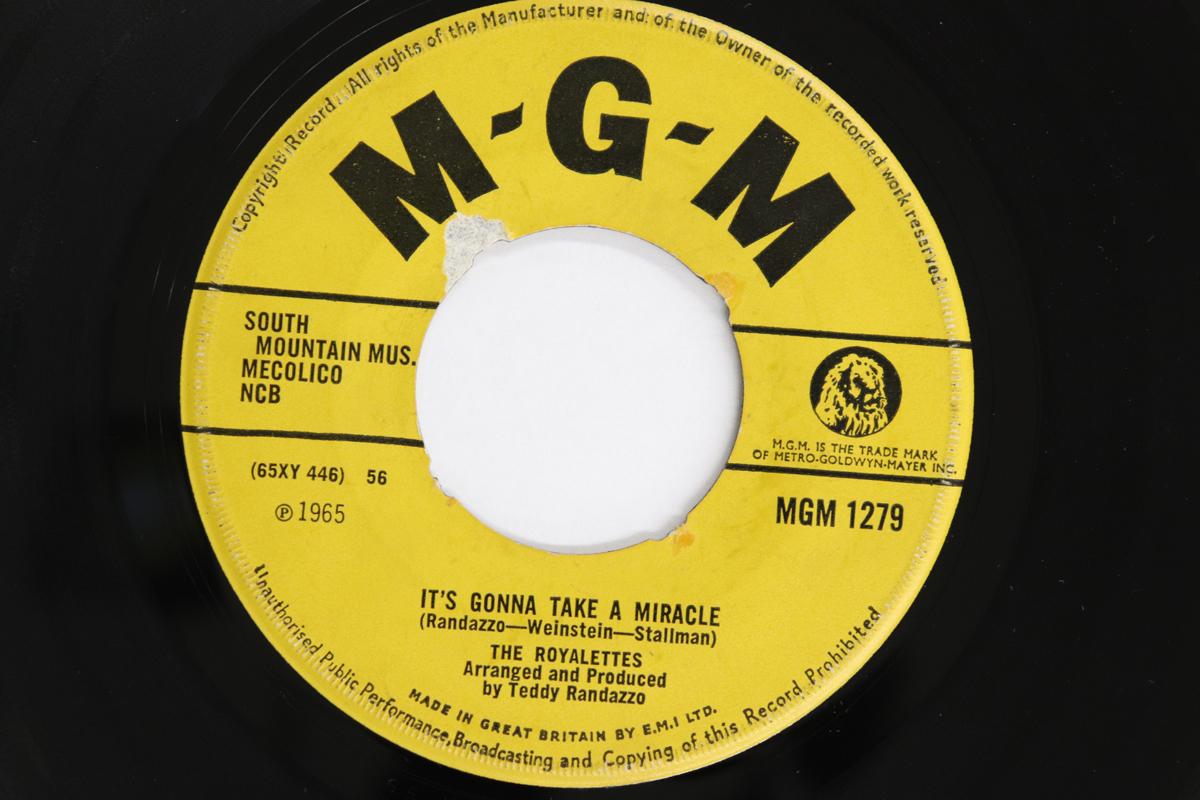

7-дюймовая пластинка ROYALETTES - It s Gonna Take A Miracle / Out Of MGM1279 MGM Records 1965 UK Соул/Фанк Б/У
