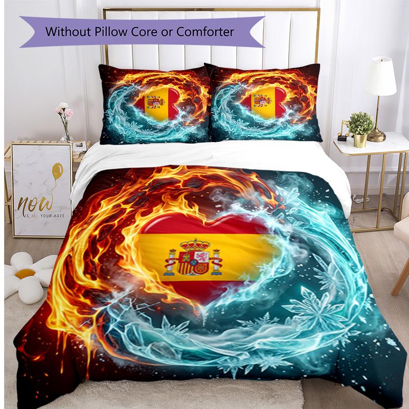 Spain Football Printed Bedding 3 Piece Set Cozy Breathable Bed Cover Set As Housewarming Holiday Gift