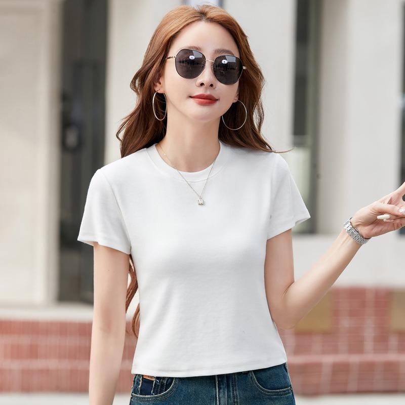Women's Summer New Slim Thin Short Paragraph Casual Short-sleeved T-shirt Versatile Half-sleeved Bottoming Leakage Navel Clothing