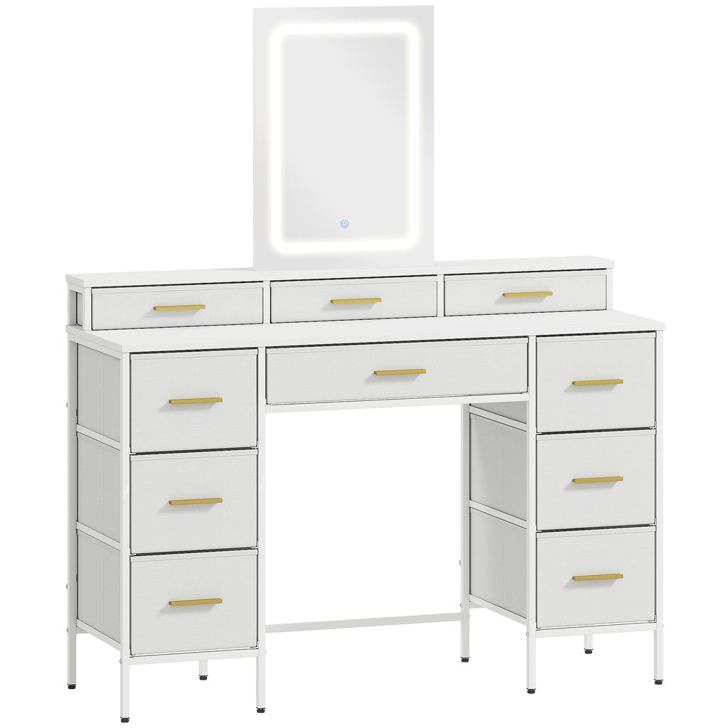 Multi-Storage Elegant Dressing Table, with LED Mirror - White