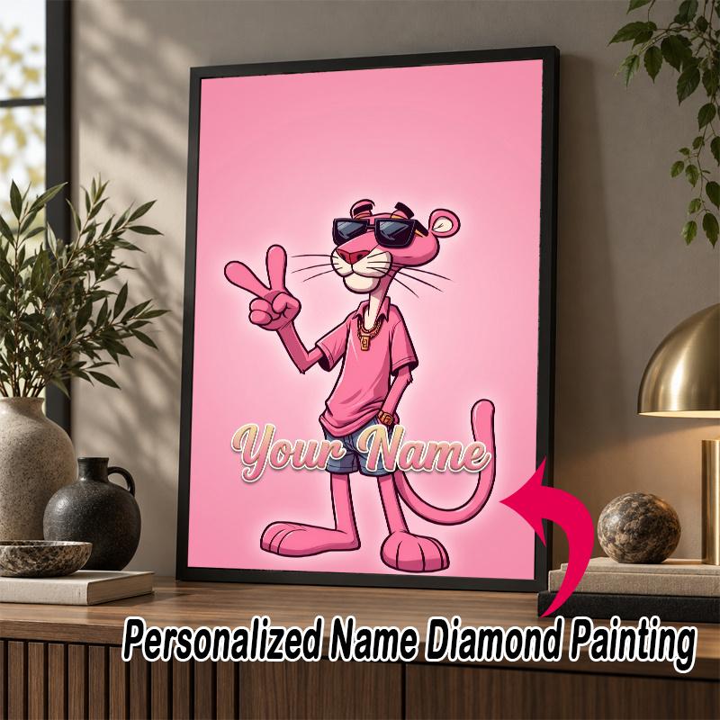 Custom Name The Pink Panther 5D Diamond Painting Personalized Full Drill Diamond Art Kit Gift