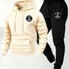 Autumn and Winter Men's Hooded Sweatshirt and Sweatpants Set, Made of Knitting and Printed with Letter Patterns
