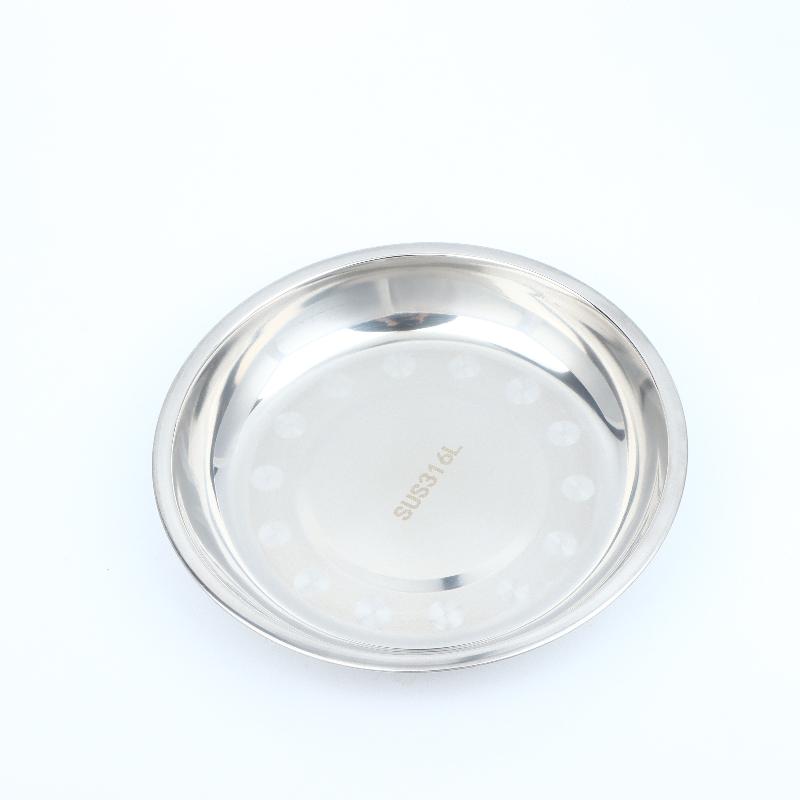 2Pcs Reusable Stainless Steel Dinner Plates Thickened Polished Round Shallow Dishes for Picnic Barbecue Use