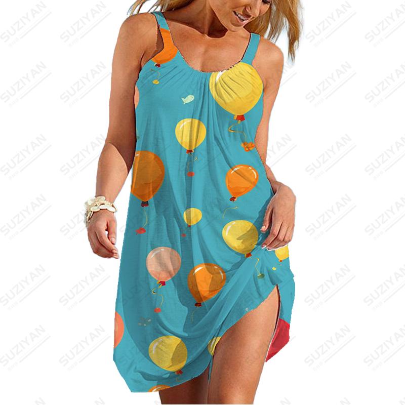 

Платье с цветным 3D-принтом из воздушных шаров, женское платье на тонких бретельках, пляжное модное платье, летнее популярное платье, свободное повседневное платье 5XL