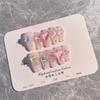 Handmade Press-On Nails Sweet Candy Color Ice-Transparent Mocha Rhinestone Nail Tips Women