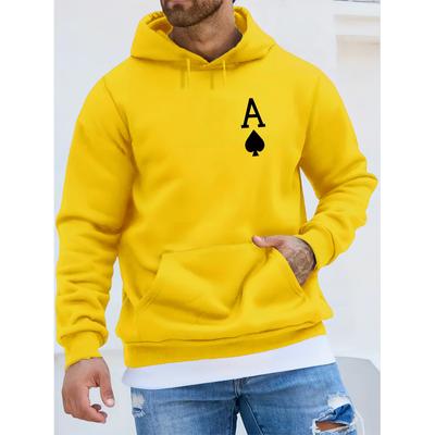 Cool Poker Spade a Graphic Casual Sweatshirt with Kangaroo Bag, Autumn Winter Long Sleeve Hoodie Pullover for Men