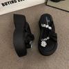 Muffin thick-soled heightening and cool slippers for women's summer wear 2025 new models with skirts, fashionable cover, toe rhinestone high-heeled sa