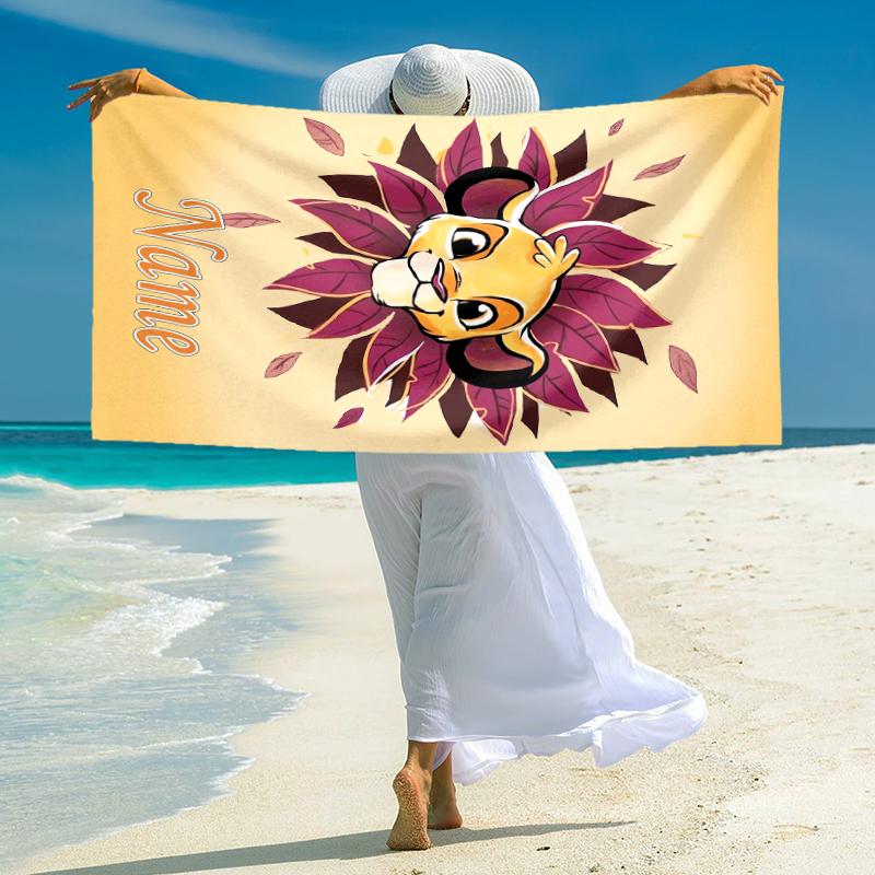 Personalized Lion Sunset Majesty Beach Towel Microfiber Beach Towel Thin Absorbent for Beach Swimming Yoga Bath Sports. 0910231