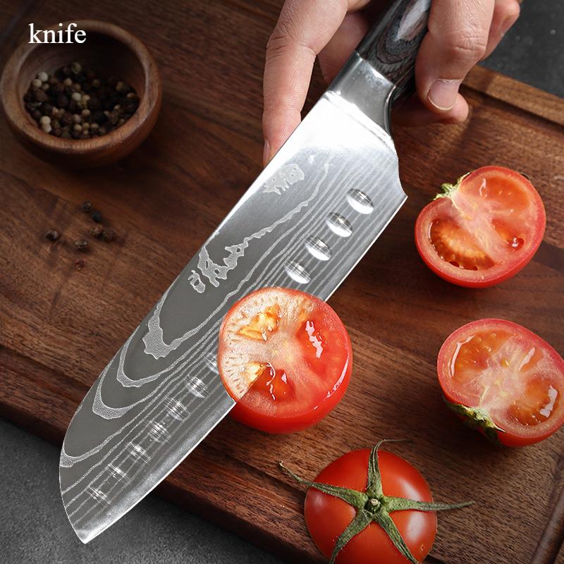 3Pcs Kitchen Knife Set Chef Knives Handmade Forged Damascus Pattern Sharp Japanese Santoku Knife Cleaver Slicing Utility Knife