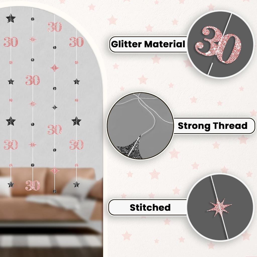 KatchOn, Rose Gold 30th Birthday Decorations - 9 String Hanging Garland, 6 Feet | No DIY 30 Years Party Hanging Streamer | Dirty 30 Birthday