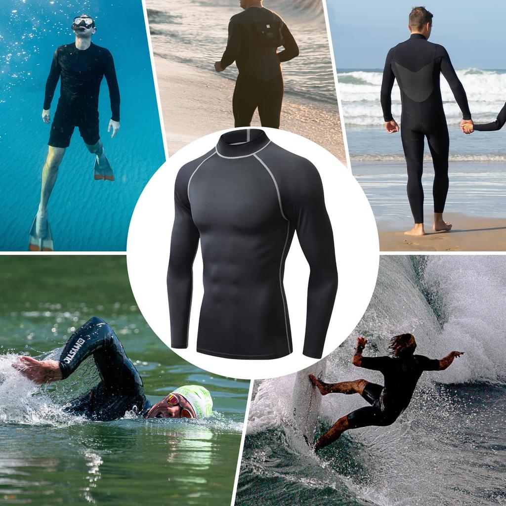 [Nesseo] Rash Guard Men's Long Sleeve Swimsuit High Neck Swimwear