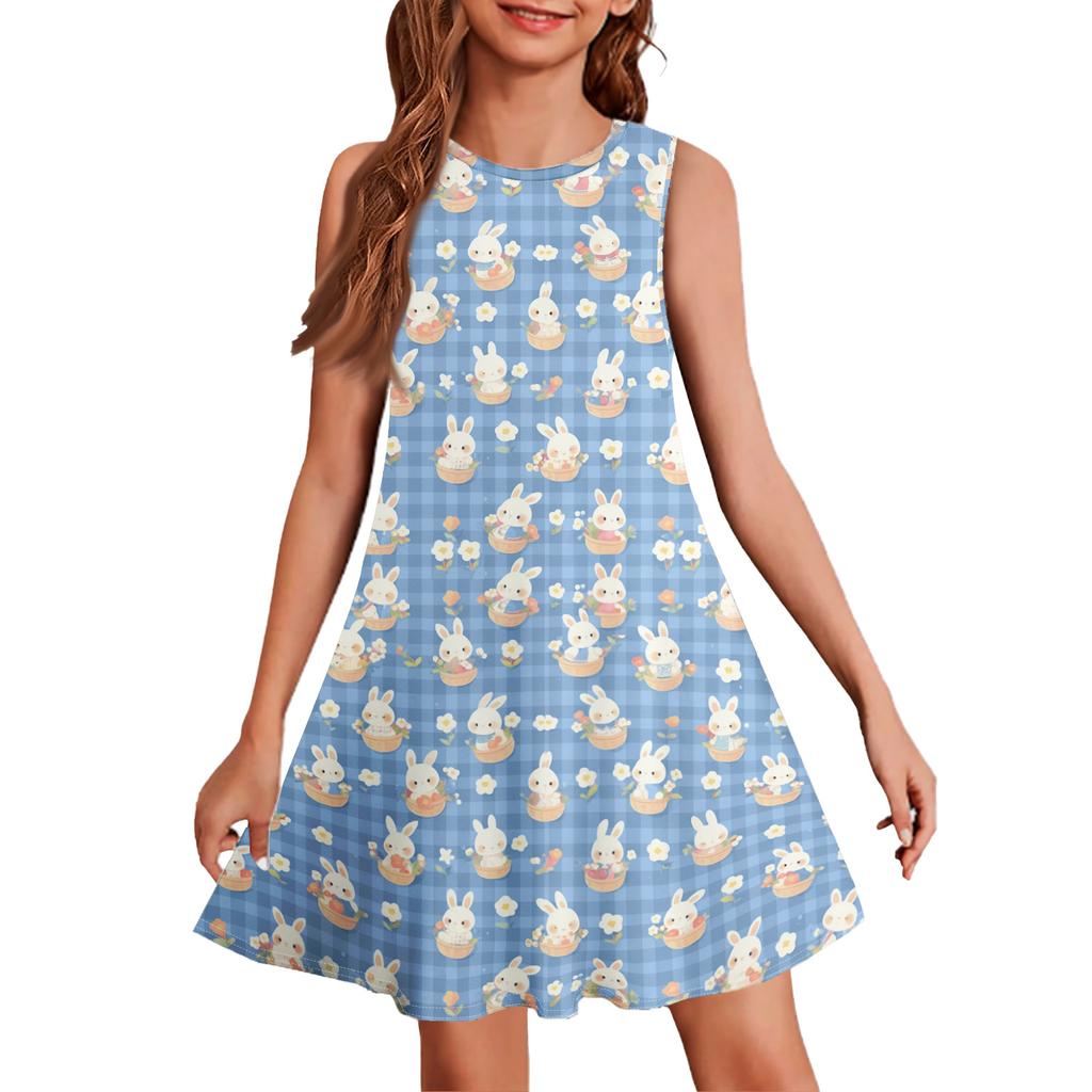Girl Summer Dress Sleeveless Printed Color Casual Dress