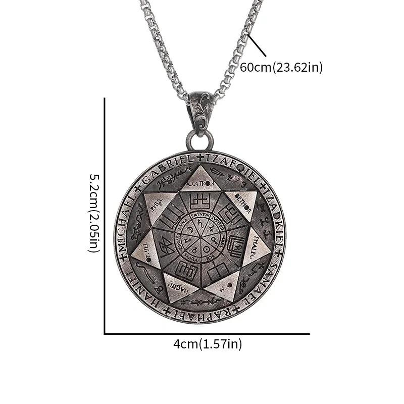 Sieben Engel Magischer Kreis Salomons Siegel Amulett Halskette Anhänger Herren Punk Retro Glücksbringer Schmuck