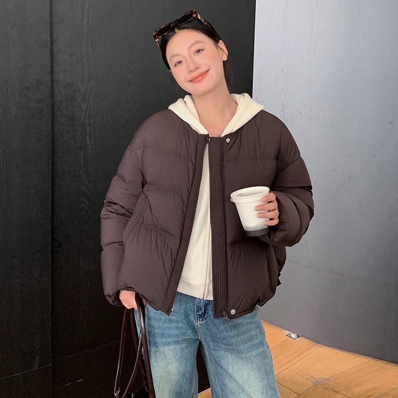 Winter new duck down round neck down jacket thickened short bread jacket simple women's small coat