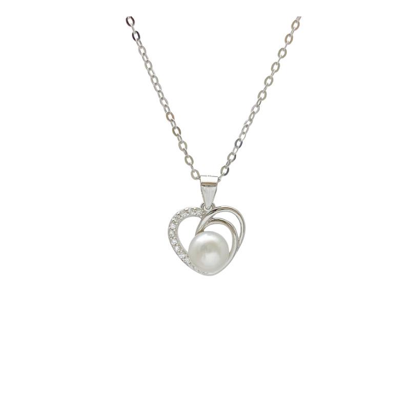 S925 Sterling Silver Heart Pearl Pendant Necklace - Minimalist Clavicle Chain for Women