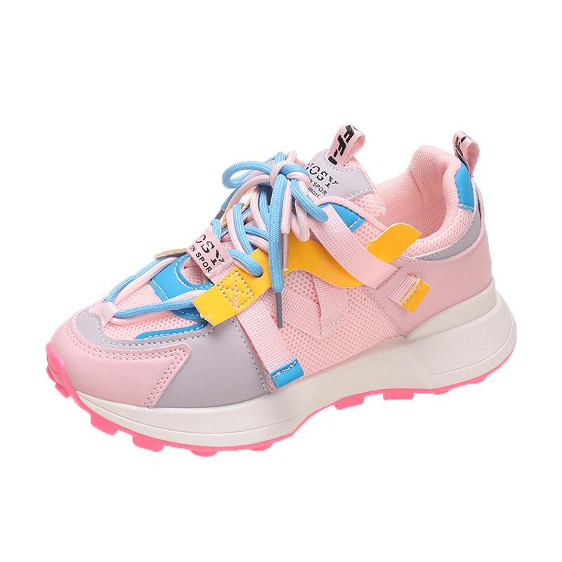 2024 spring new color matching lace-up platform dad shoes female Internet celebrity Forrest Gump shoes female student casual sports shoes