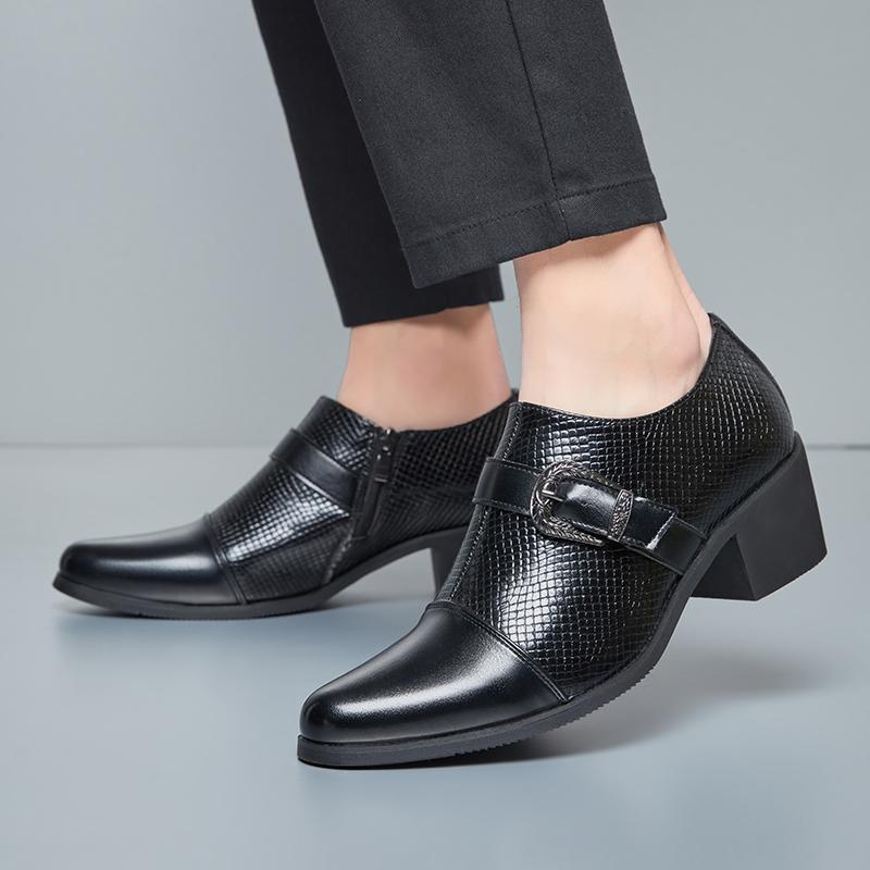 Vintage Style Men's High Heel Leather Shoes Snake Pattern Fashion Breathable Comfortable Height Increase Formal Wedding Oxfords