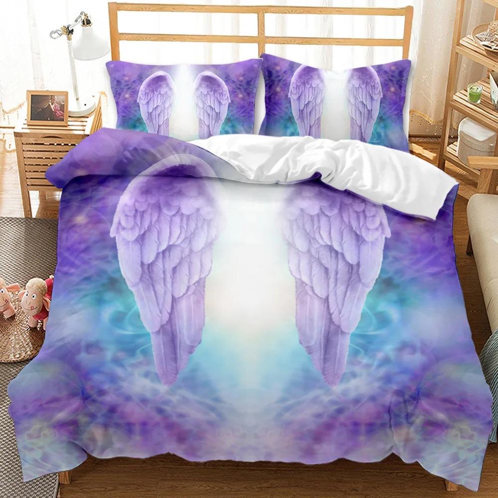 Engel Flügel Bettbezug King Queen Größe Abstrakt Cartoon Kunst Druck Bettwäsche Set Jugend Fantasy Magie Polyester Steppdecke