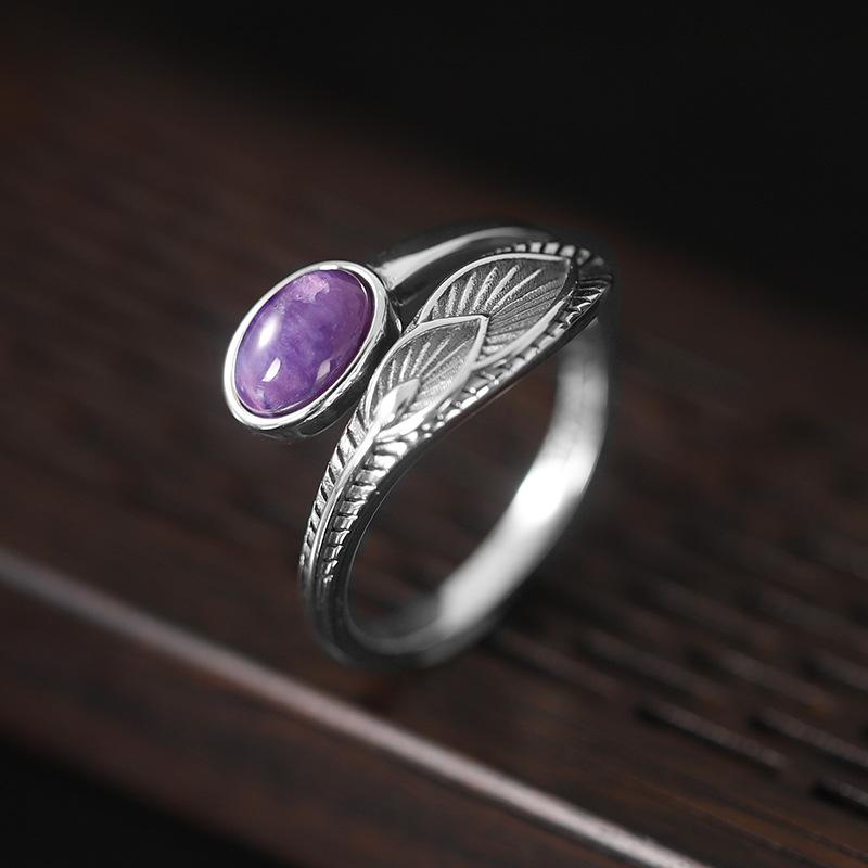 Feather Crystal CopperRing Amazon Agate Gemstone South Red Agate European Trends Noble Banquet Gift Women Ladies