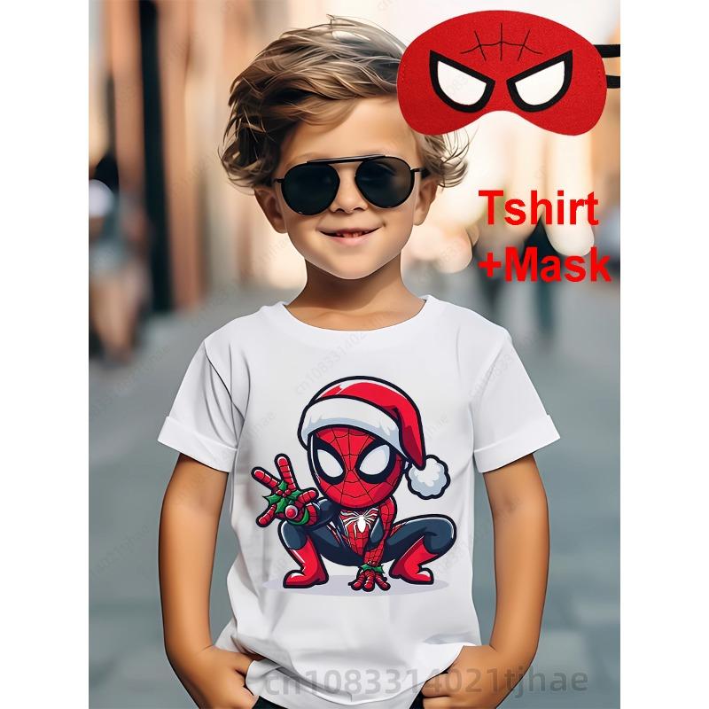 Merry Christmas Disney Marvel Spiderman Boy Tshirts for Kids Superhero Cosplay and Masks T Shirts Baby T-Shirt Children Tops