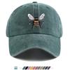 Pc Handdrawn Bee Theme Baseball Cap Black and Yellow Striped Body with Transparent Wings Embroidered with Purple Flowers and