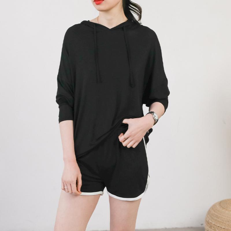 Modales Langarm-T-Shirt mit Kapuze für Damen im Frühling, lässig, große Größe, lockeres Innenhemd, dünnes Oberteil mit Sonnenschutz