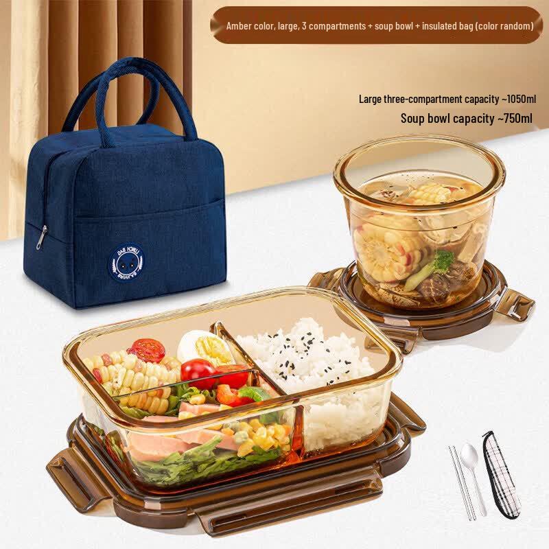Qiwei Glass Microwave Bento Box with Compartments