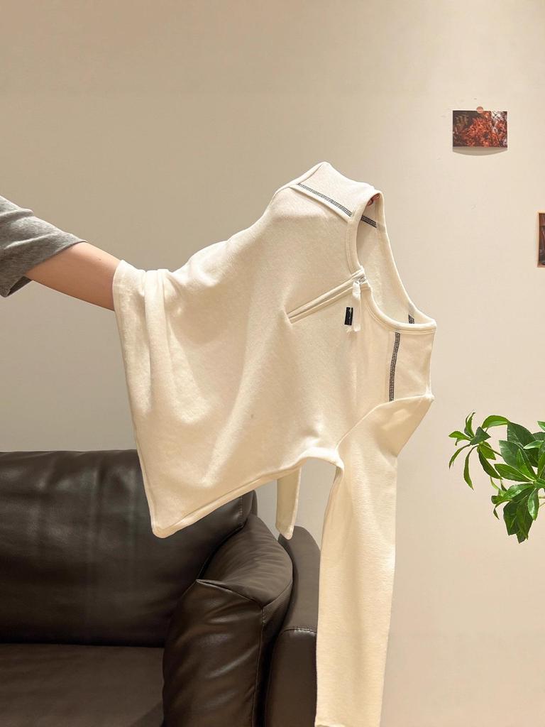 Stilvolles weißes, eng anliegendes Langarm-Basisschicht-T-Shirt mit halbem Reißverschluss – Zweifellos einzigartige Textur