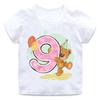 Children's T-shirt with Bear Birthday Number Print, Crew Neck, Short Sleeve, White