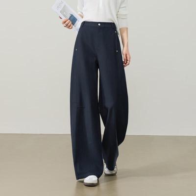 ESE-Y Women's High-Waisted Wide-Leg Tencel-Cotton Trousers