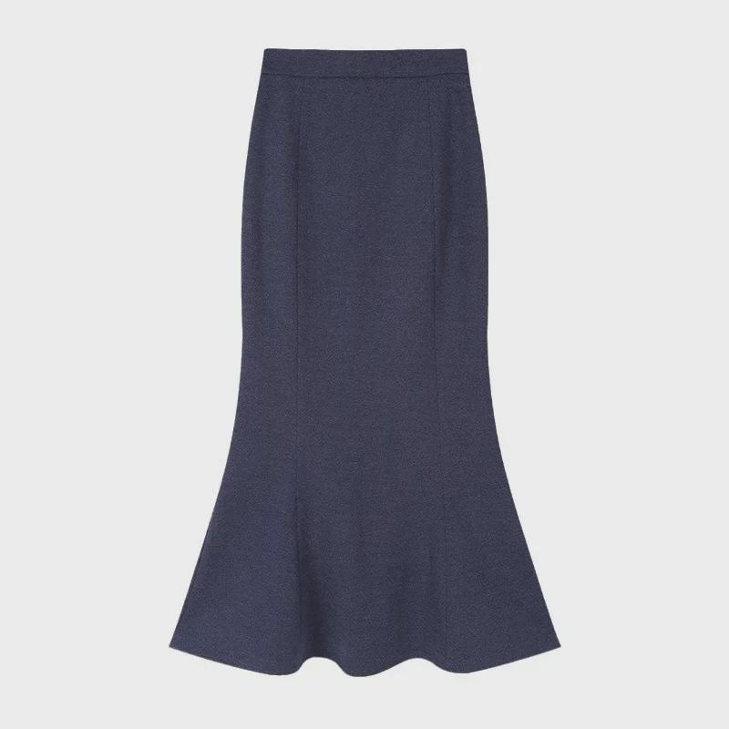 Damen-Wollrock mit Fischschwanzmuster – hohe Taille, schmale Passform, mittellang für Frühling, Herbst und Winter 2025.