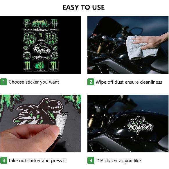 Green Reflective Waterproof Stickers Cool for Motorcycle, Motorcycle Helmet, Skateboard, Car and Dirt Bike Motorcycle Decal
