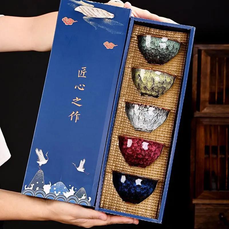 Keramisches Kung-Fu-Teeset Fünf Elemente Tasse Chinesische Meistertasse Mit Einfallsreichtum gefertigt Keramiktasse Teetasse Set Haushaltsgeschenk