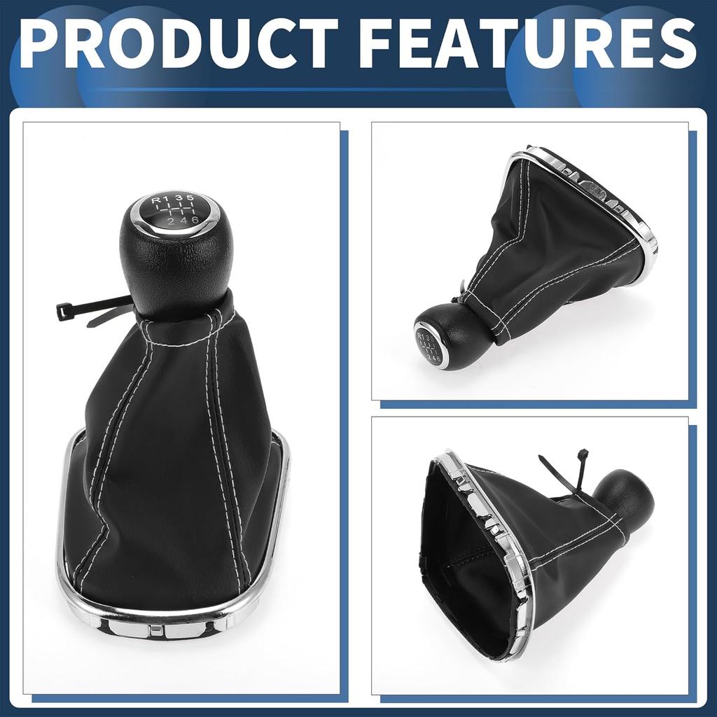 6 Speed Manual Gear Shifter Knob with Cover, Gearbox Stick Shifter Lever Knob for Chevrolet Cruze 2010-2015 Plastic Faux Leather Black White, 1 Pc