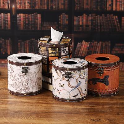 Chinesischer Stil Guofeng Taschentuchbox Rund Leder Schubladenbox Leichter Luxus Stil Serviettenbox Geeignet für Zuhause Wohnzimmer Schlafzimmer