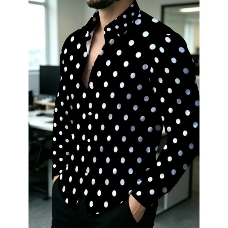 Men's Polka Dot Collar Long Sleeved Shirt Casual Shirt European and American Trend Daily Commuting Formal Top