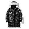 Men's 2025 Trendy Mid-Length Leather Jacket with Large Fur Collar and Thickened Down Cotton.