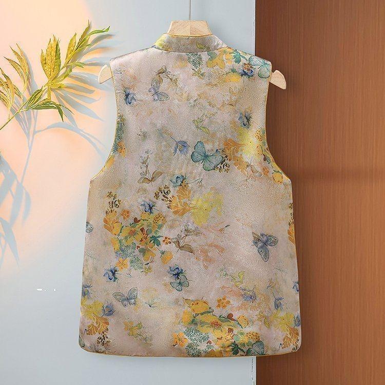 Retro style fashion top autumn new improved buckle vest spring vest jacquard