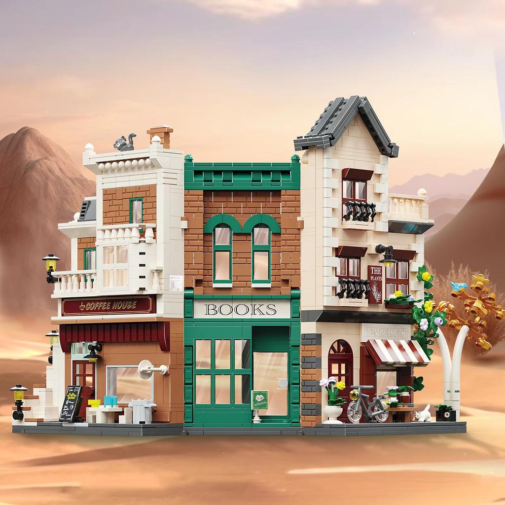 Moc Creativity Urban Building Street View Book Stand Decoration Assembly Diy Blocks Children'S Puzzle Toys Birthday Gift