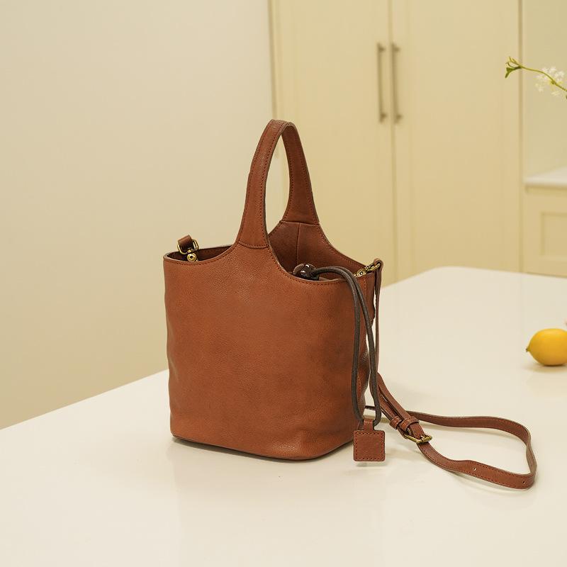 

Johnature Genuine Leather Women s Bag Retro Handbag Large Capacity Soft Cowhide Bucket Bag Shoulder Crossbody Bags коричневий