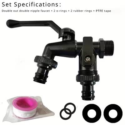 Robinet Extérieur 1/2 Jardinage Double Sortie d'Eau Laiton Buse Un dans Deux Sorties Double Tétine Robinet Cuivre Noir Nano
