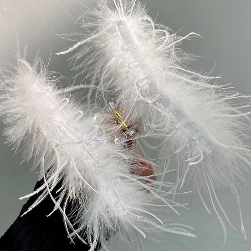 Shark Clip Autumn and Winter Feather Grab Clip High-end Ostrich Hair Hairpin Back Head Hair Hair Grab Super Fairy Headdress