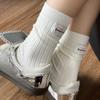 White Socks for Girls, Pile Socks for Spring, Versatile, Followed By Cloth Label Trendy School Windbreaker Socks for Girls