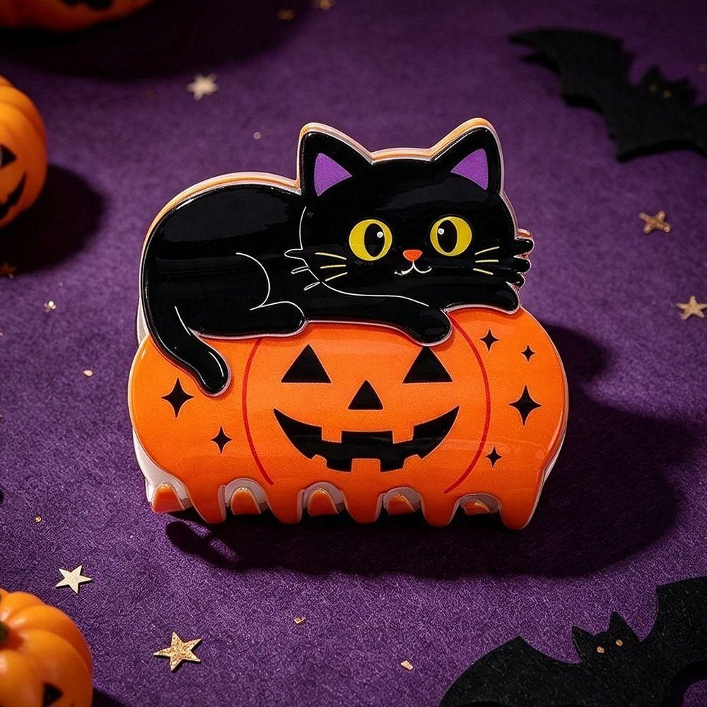 Non Slip Pumpkin Shark Clip Cute Animal Black Cat Hair Claw Halloween Hair Claw Theme Party